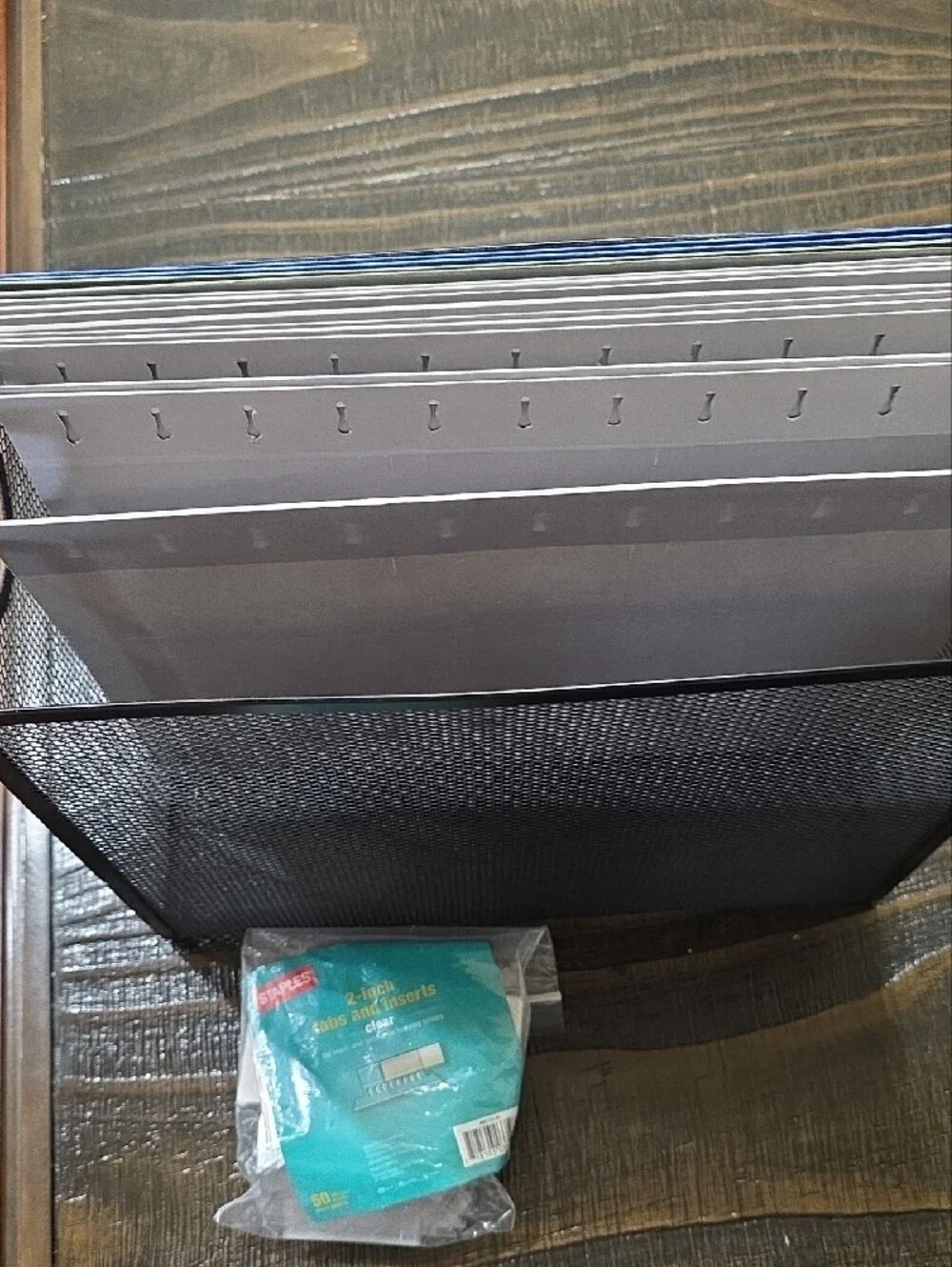 Black Mesh Hanging File Organizer with Gray File Folders